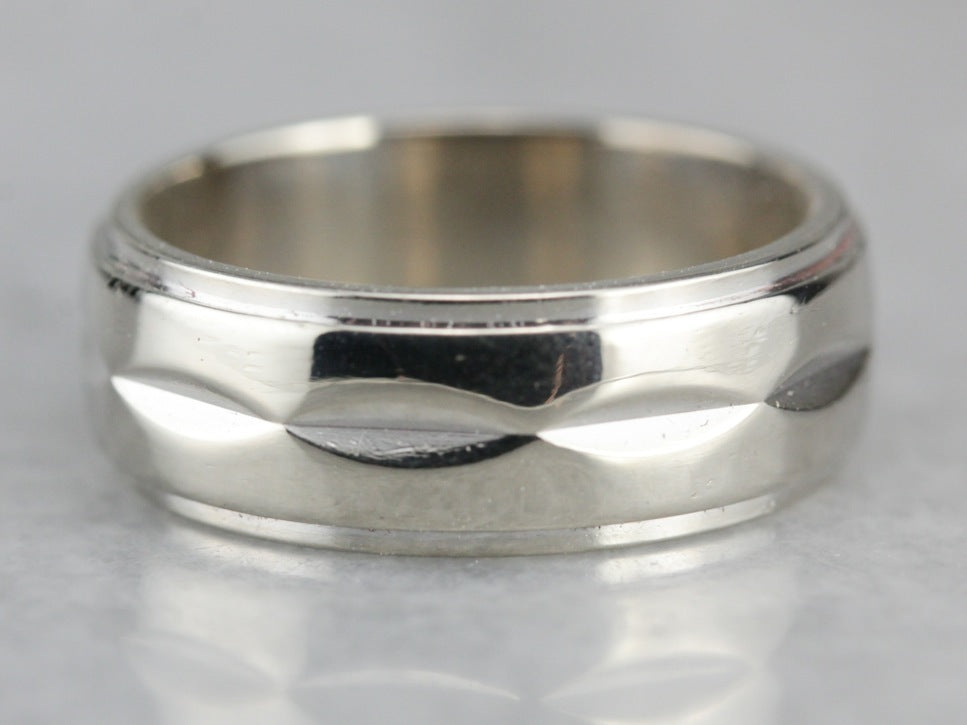 White Gold Patterned Wedding Band