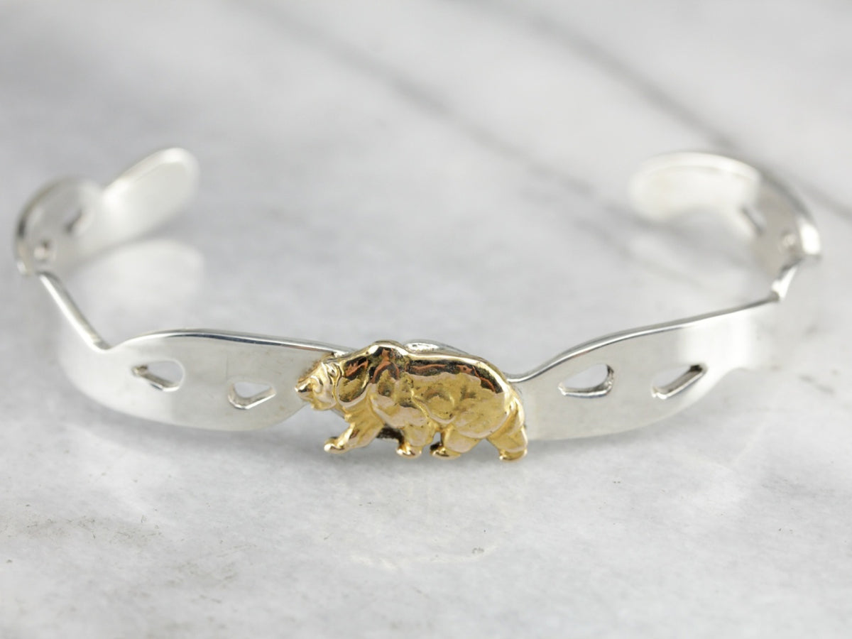 Mix Metal Bear Cuff Bracelet