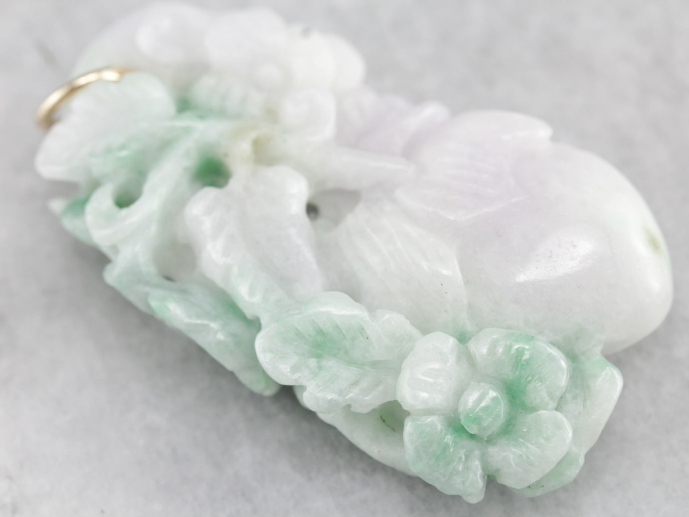 Vintage Peach Blossom Carved Jade Pendant