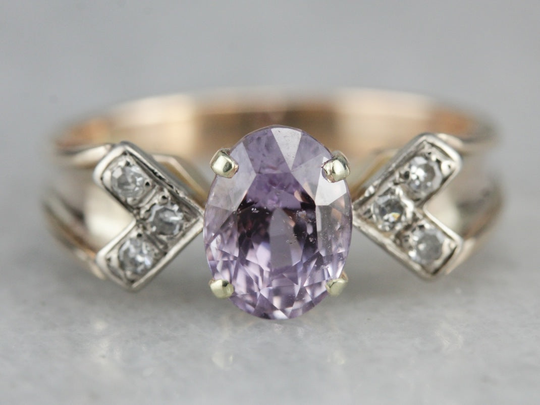 Vintage Pink Sapphire and Diamond Ring