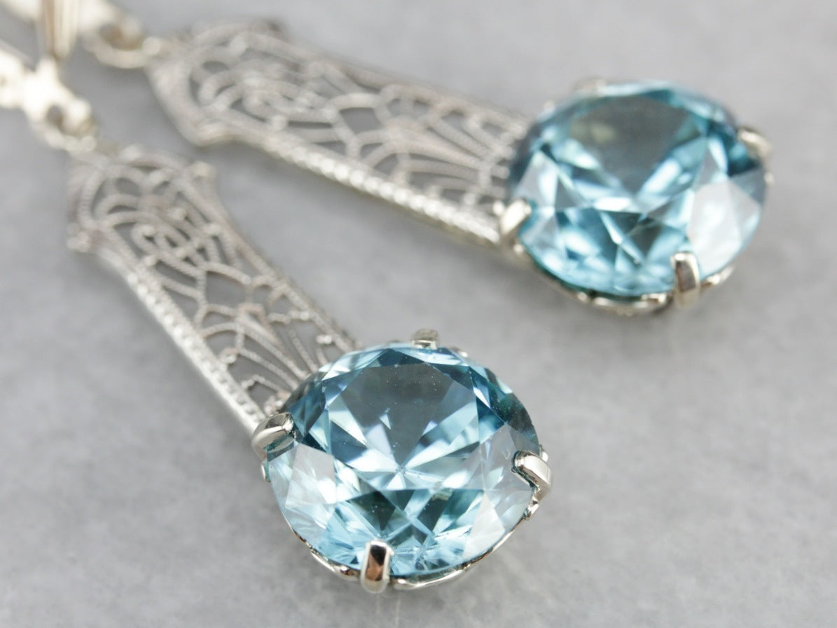 Blue Zircon Filigree Drop Earrings