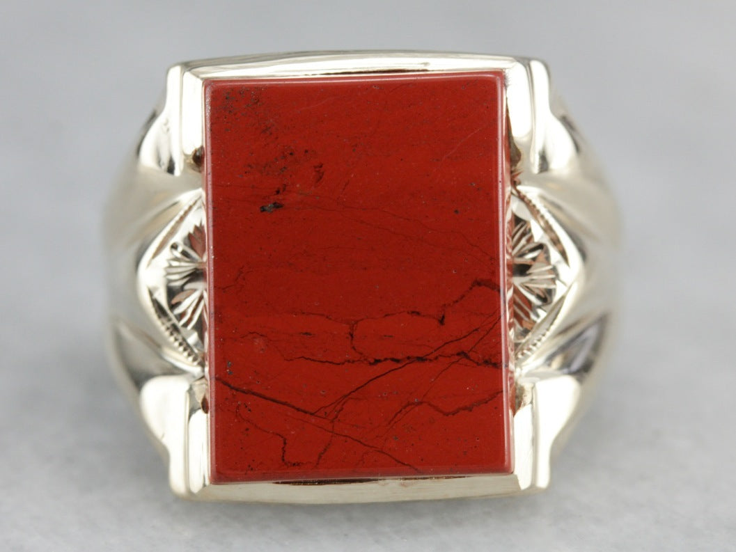 Anillo de hombre vintage de jaspe rojo