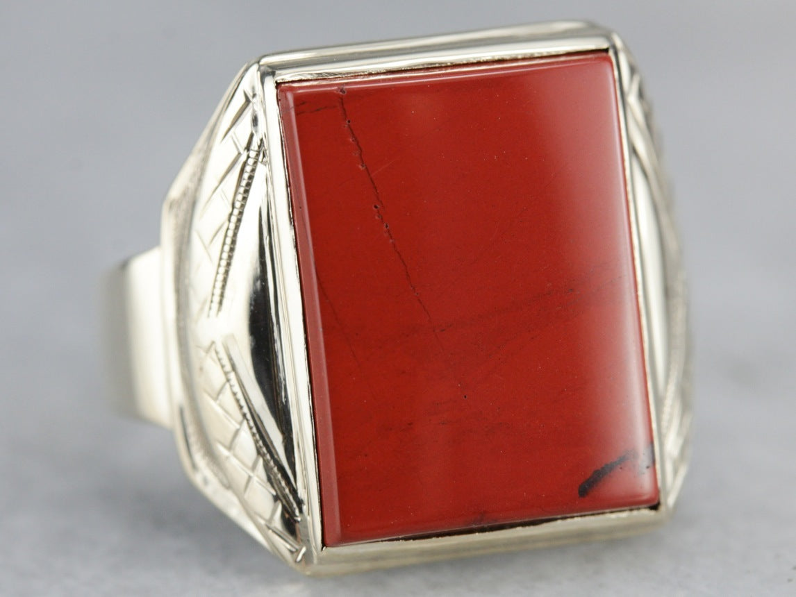 Anillo retro de jaspe rojo para hombre