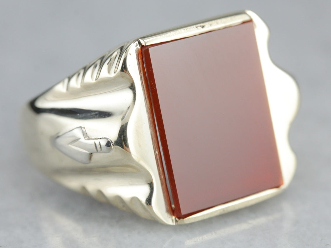 Men&#39;s Vintage Masonic Carnelian Ring