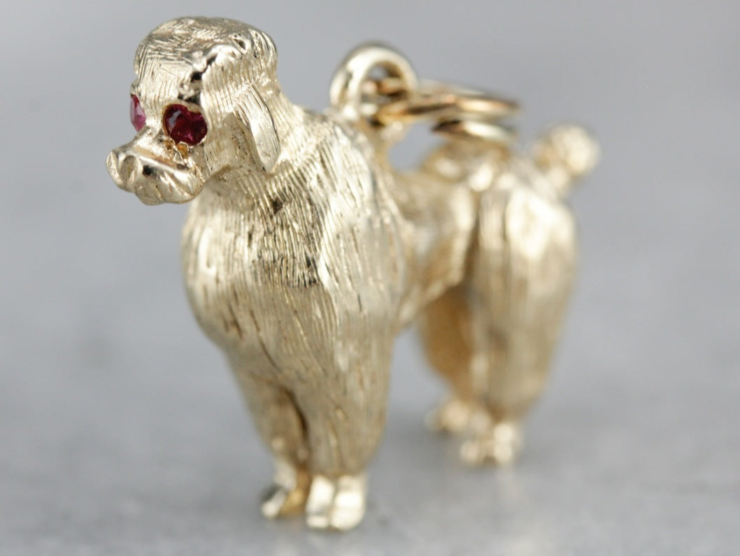 Vintage Poodle Charm with Ruby Details