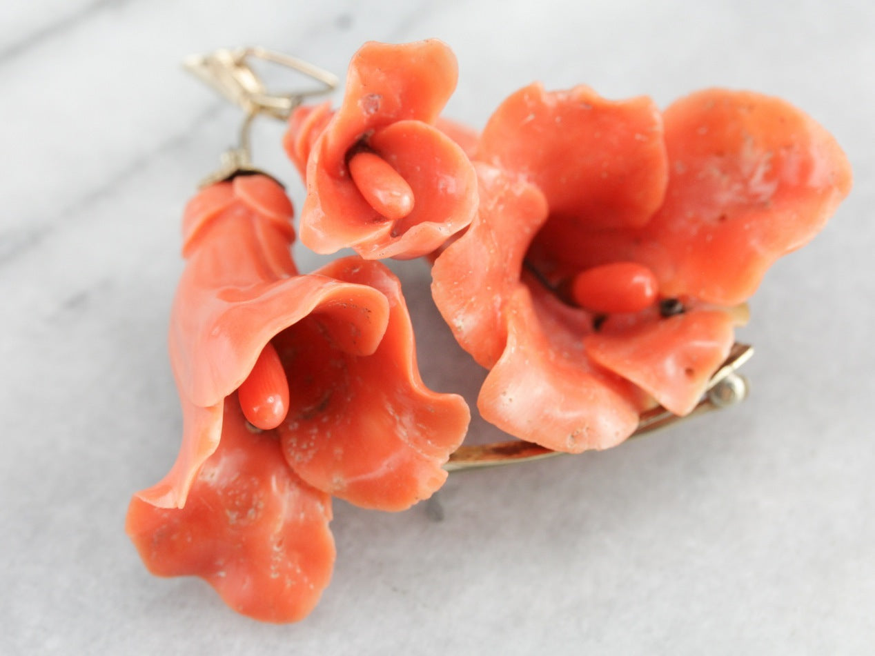 Antique Carved Coral Pendant or Brooch