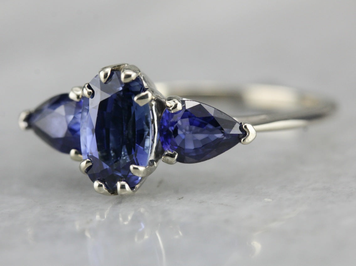 Modern Triple Sapphire White Gold Engagement Ring