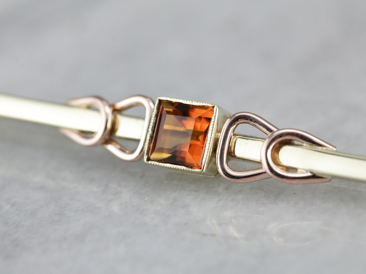 Retro Orange Citrine Two Tone Gold Bar Pin