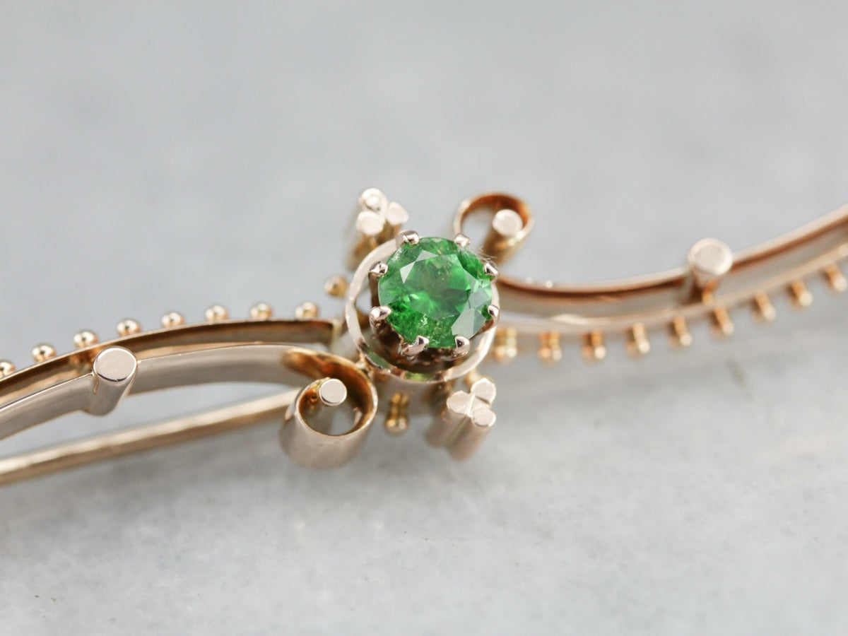 Vintage Green Garnet Gold Bar Pin