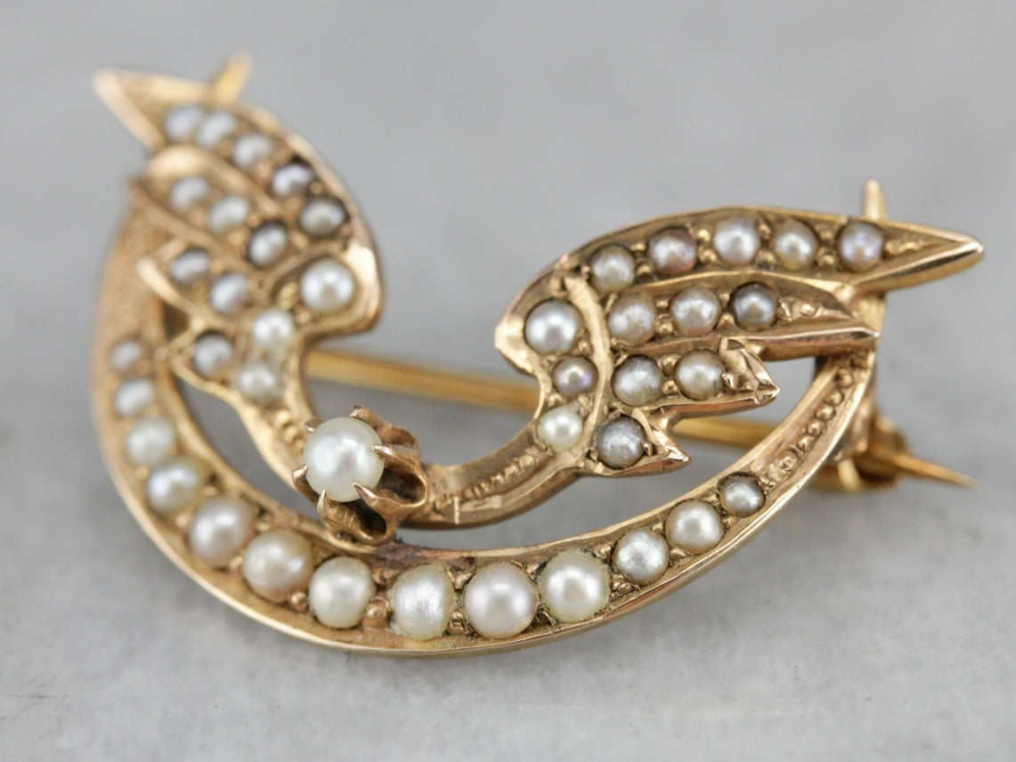 The Phillisburg - Art Nouveau Seed Pearl Enamel 10k Gold Brooch -  SOHOJEWELERS