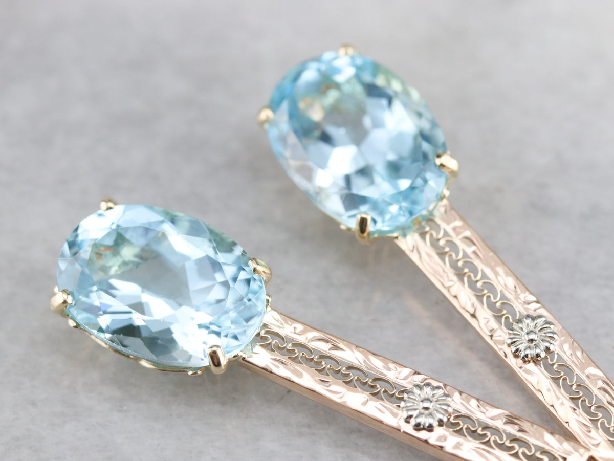 Blue Topaz Filigree Drop Earrings