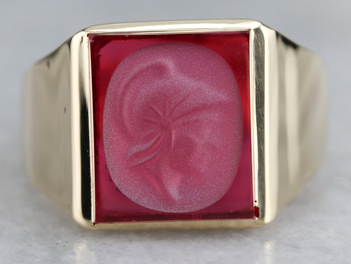 Men&#39;s Vintage Ruby Glass Cameo Ring