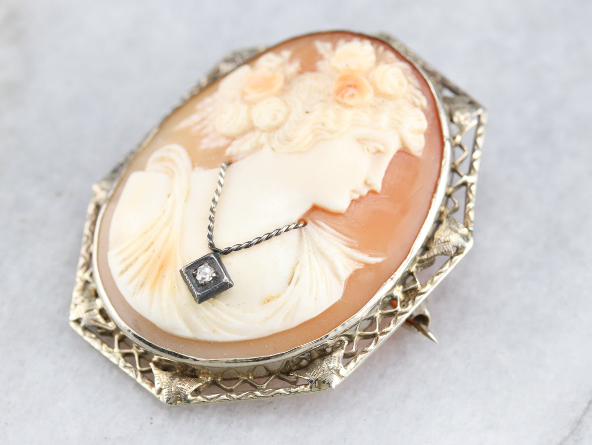 Art Deco Diamond Cameo Pin or Pendant