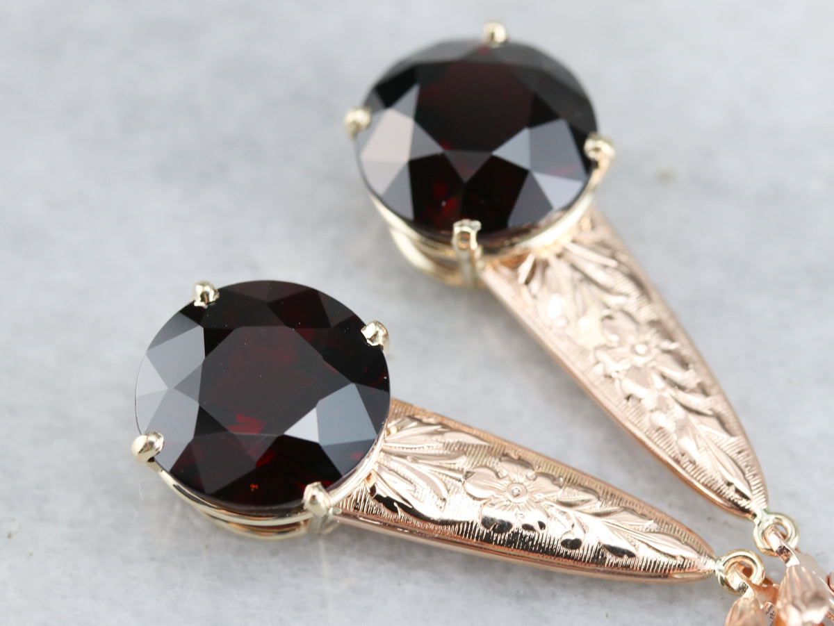 Floral Garnet Drop Earrings