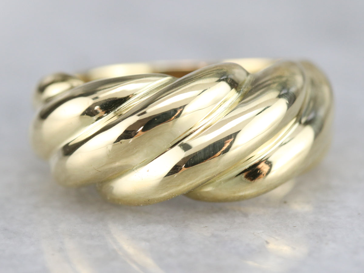 Modern Gold Shrimp Ring, Classic Gold Domed Bombe Ring