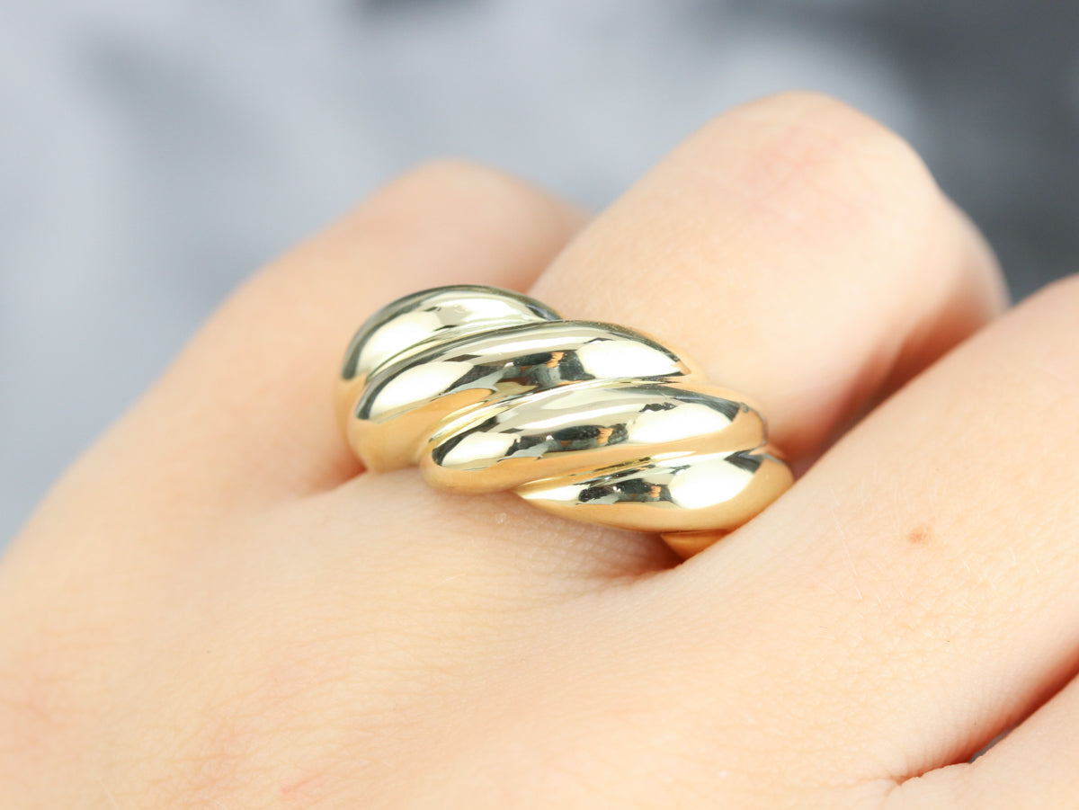 Modern Gold Shrimp Ring, Classic Gold Domed Bombe Ring