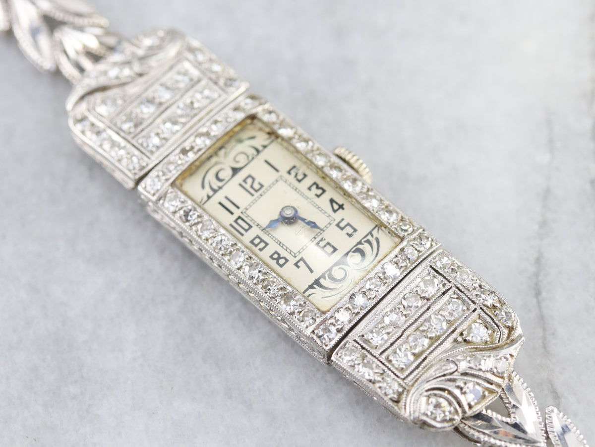 Vintage Ladies Wrist Watch by Hamilton Watch Co., Platinum and Diamond