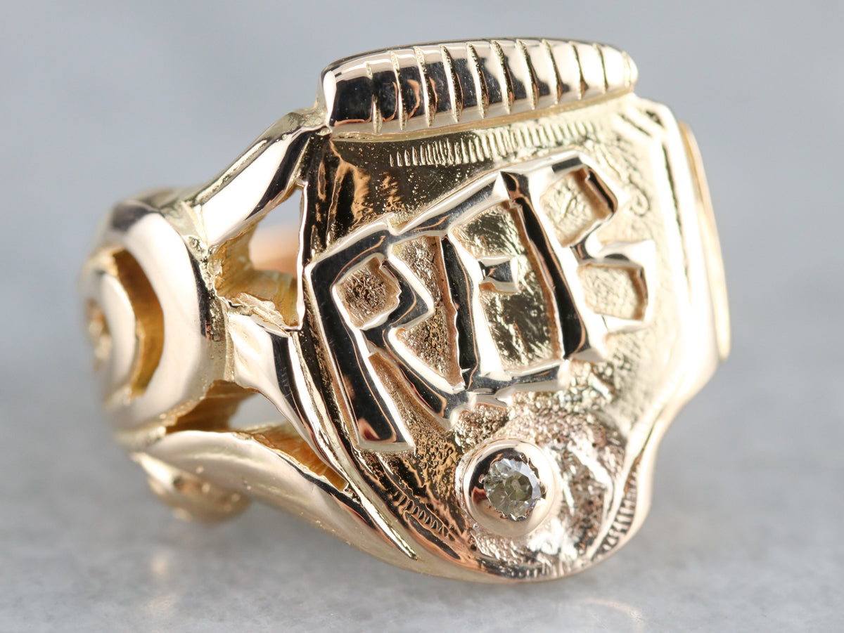 Men's "REB" Diamond Gold Signet Ring