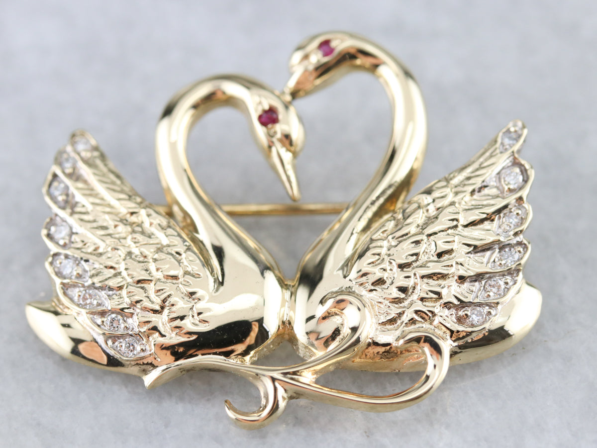 Broche Cisnes Amor Diamantes