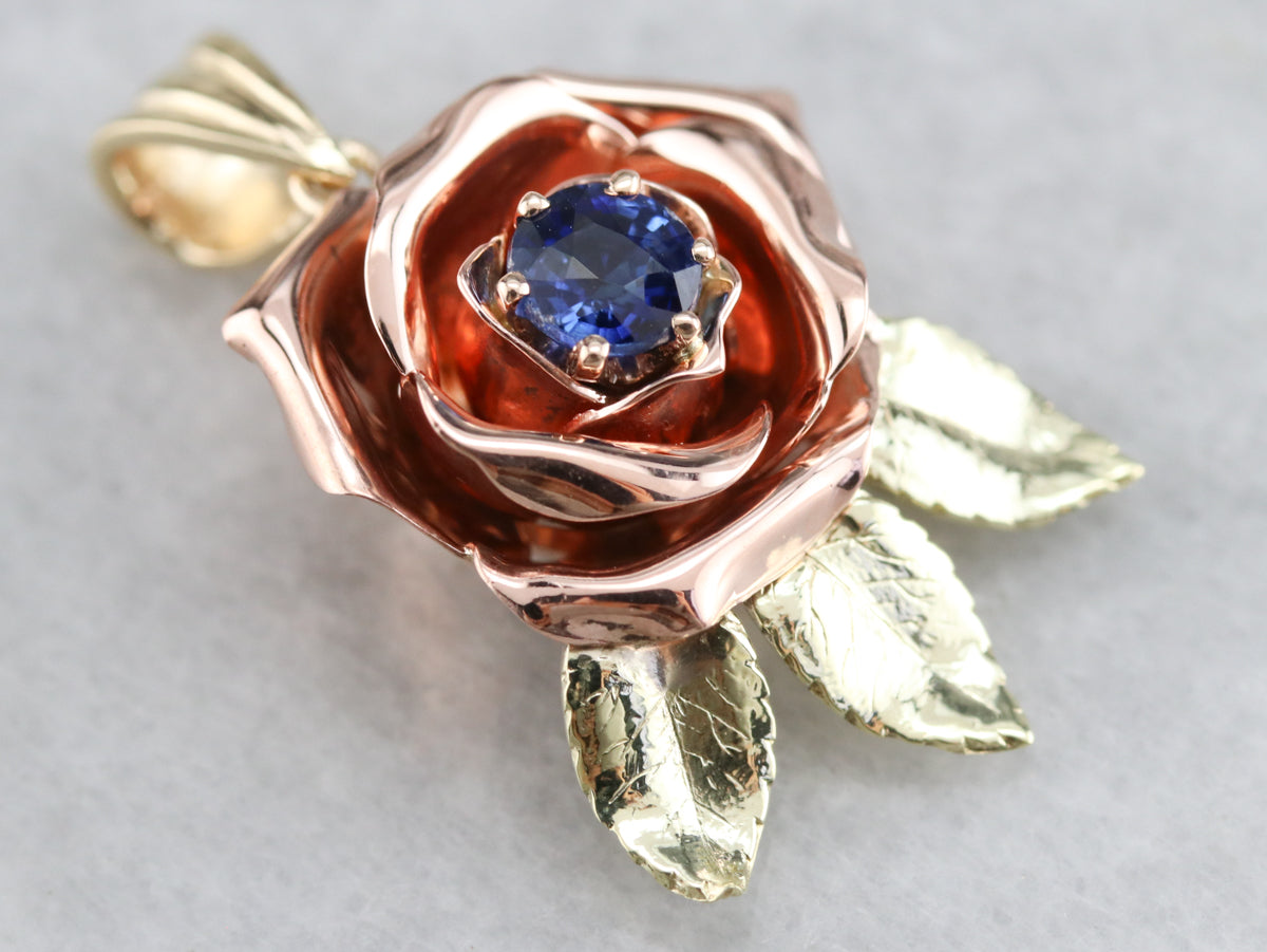 Mix Metal Sapphire Rose Pendant