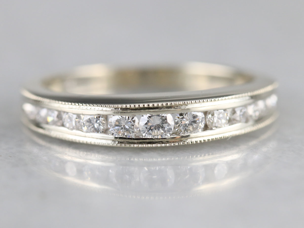 Domed Diamond White Gold Wedding Band