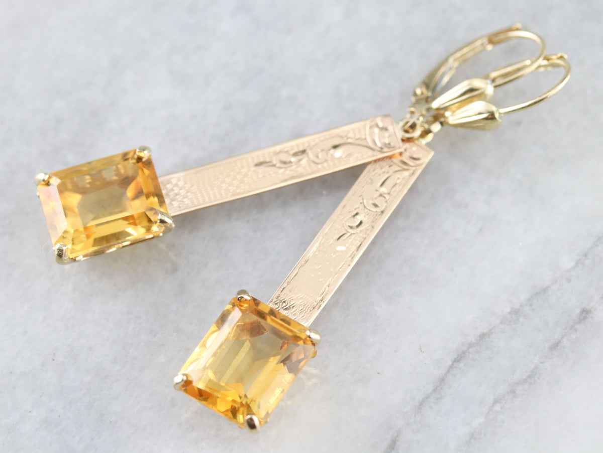 Citrine Gold Bar Drop Earrings