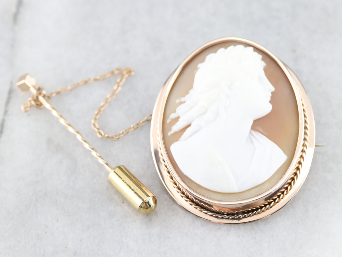 Antique Cameo Brooch with Safety Chain