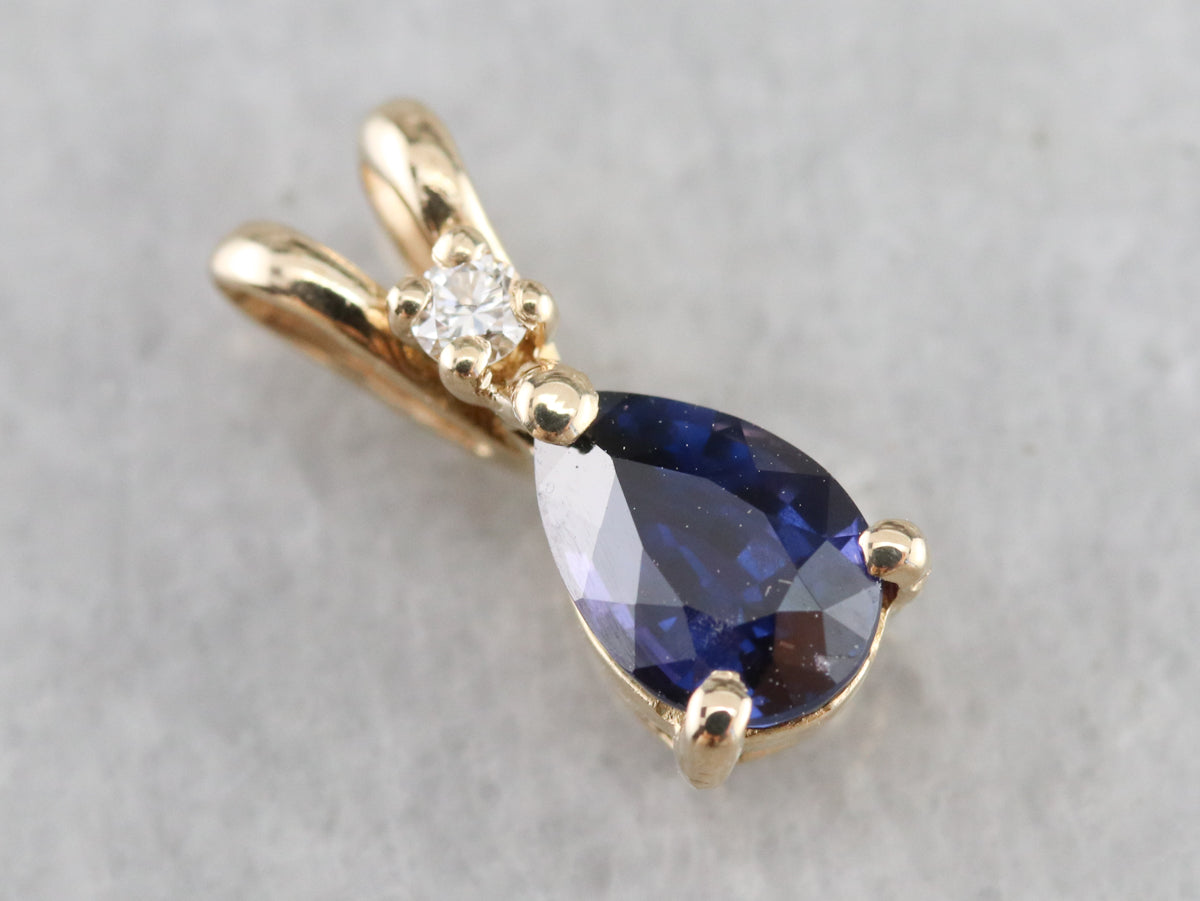 Pear Cut Sapphire and Diamond Pendant