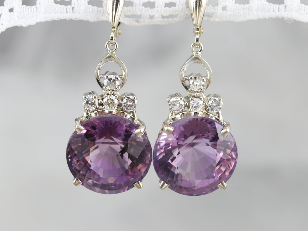 White Gold Amethyst and Diamond Drop Earrings