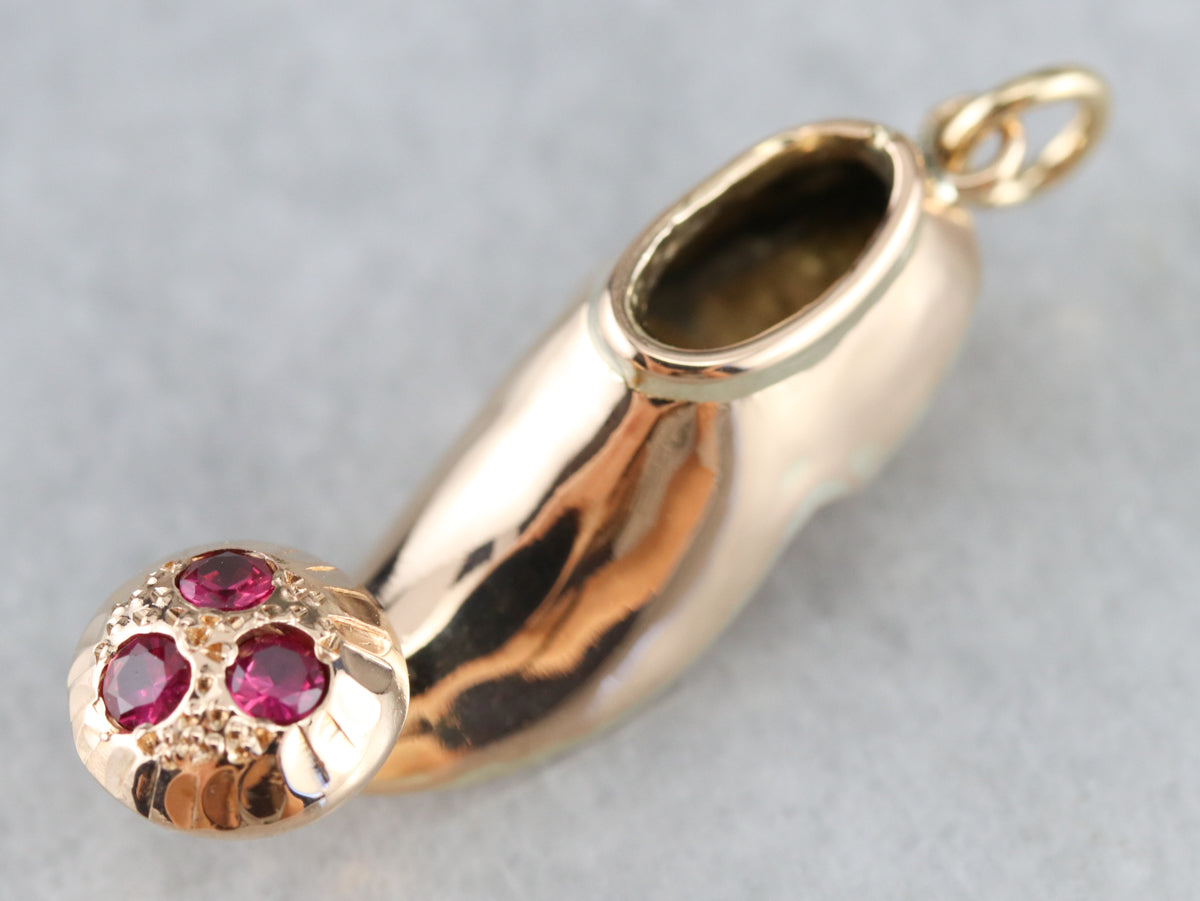 Gold Ruby Clown Shoe Charm