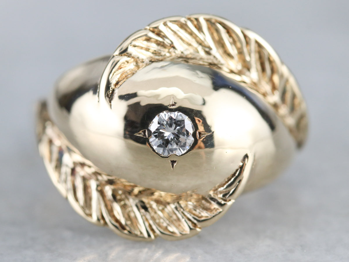 Diamond Solitaire Gold Feather Ring