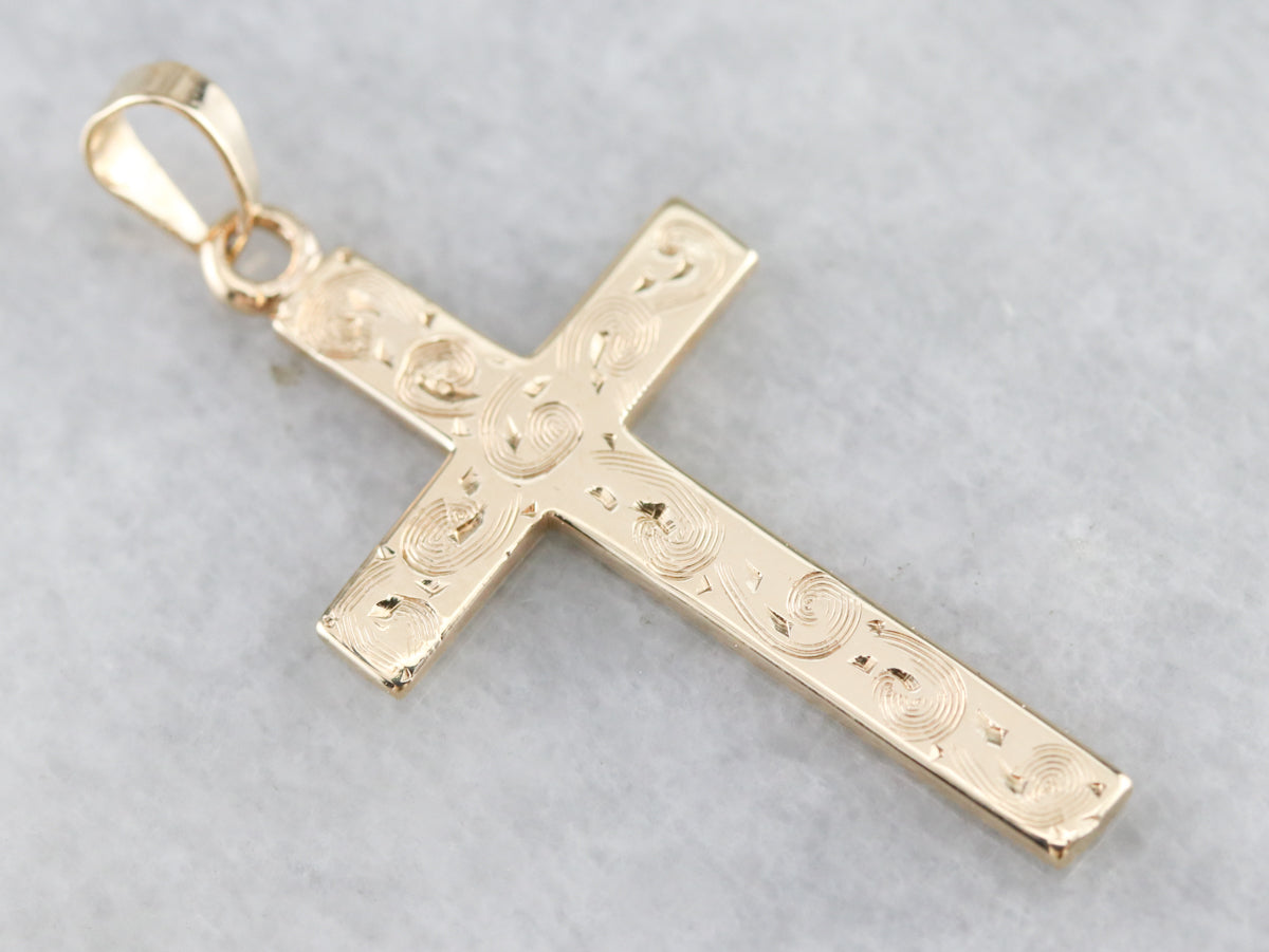 Etched Yellow Gold 1940&#39;s Cross