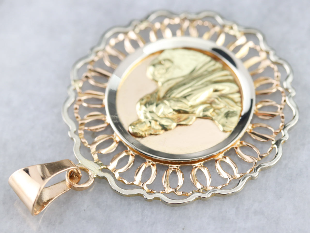 Mid Century Religious Medallion in 18K Yellow Gold