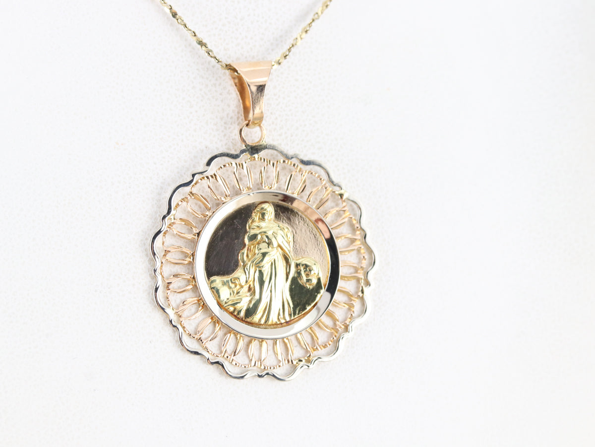 Mid Century Religious Medallion in 18K Yellow Gold