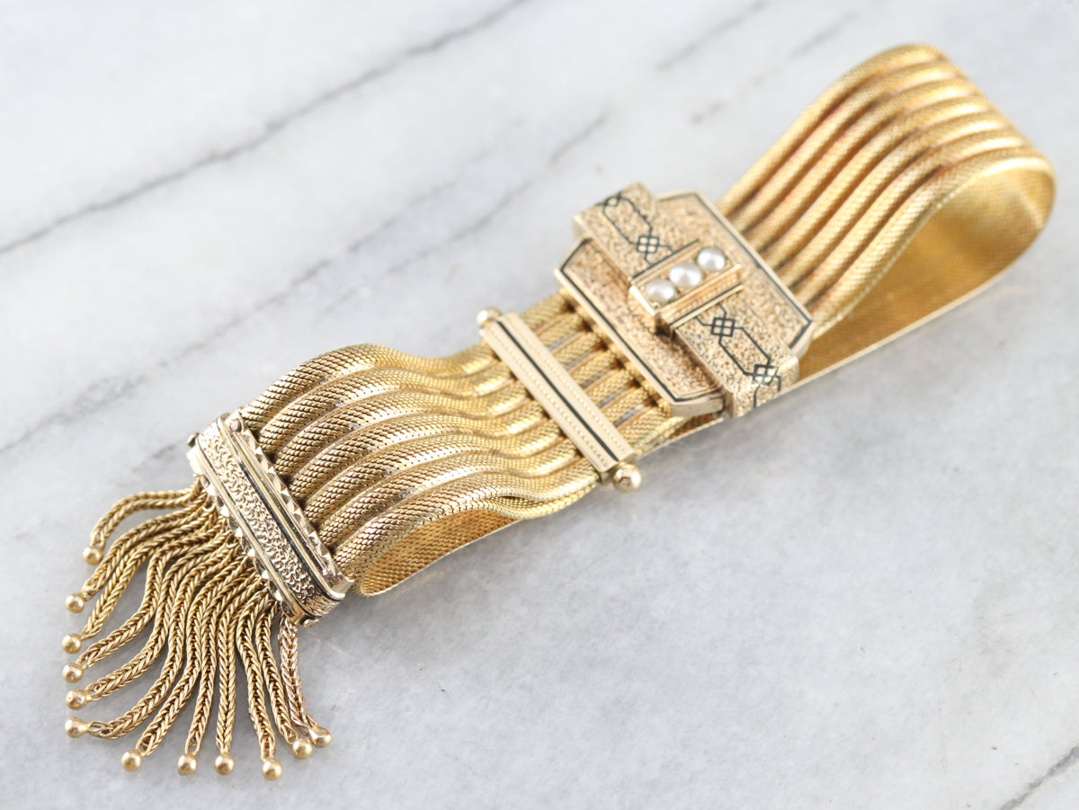 Vintage gold tone Victorian Mesh bracelet with tassels outlets