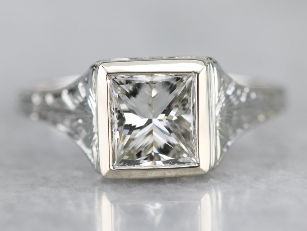 Art Deco Princess Cut Diamond Solitaire Engagement Ring