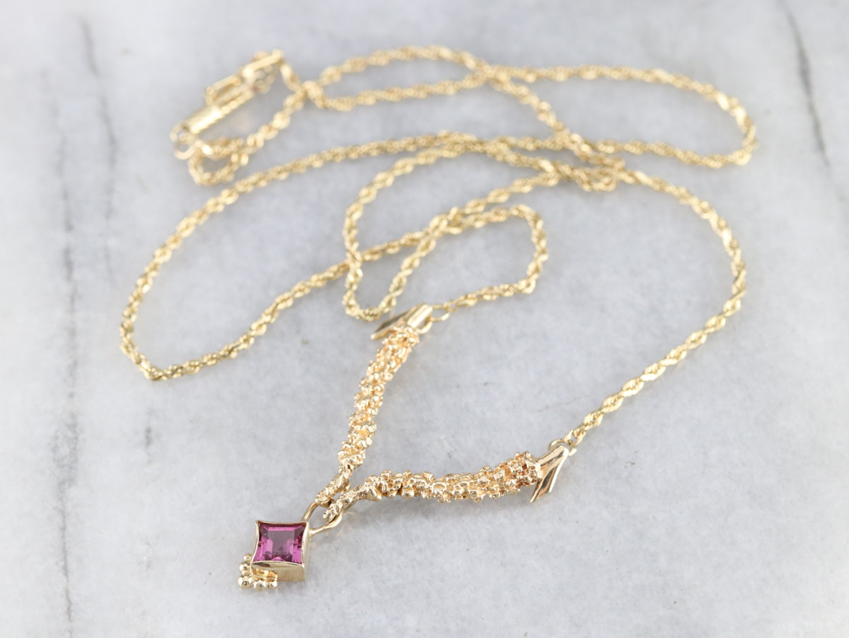 Pink Tourmaline Yellow Gold Necklace