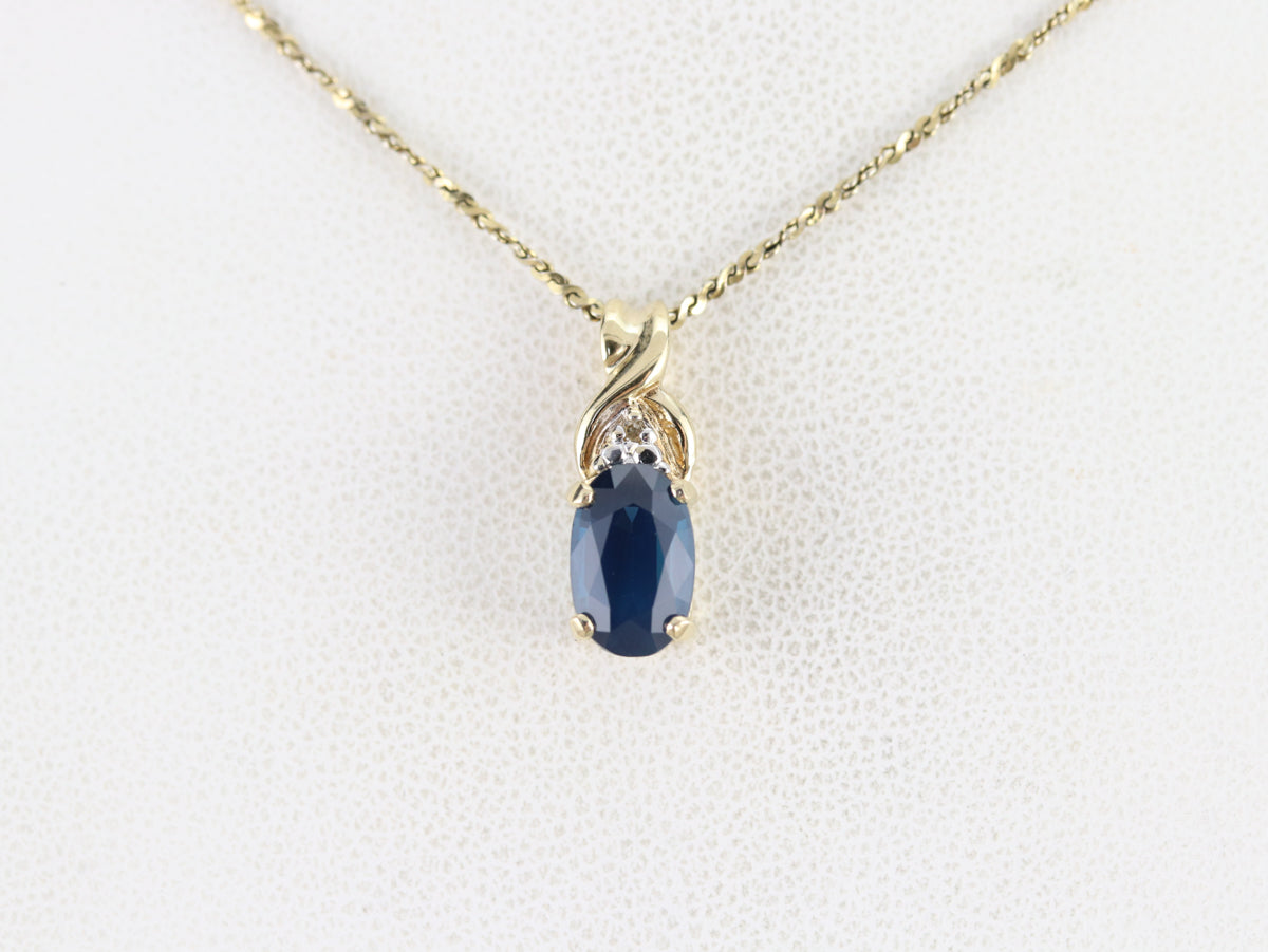 Oval Sapphire and Diamond Pendant