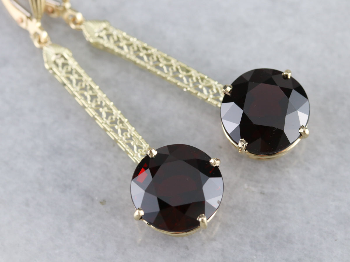 Bold Garnet Filigree Drop Earrings