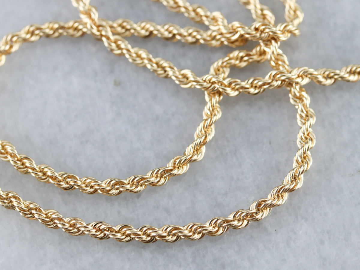 Long Yellow Gold Rope Twist Chain