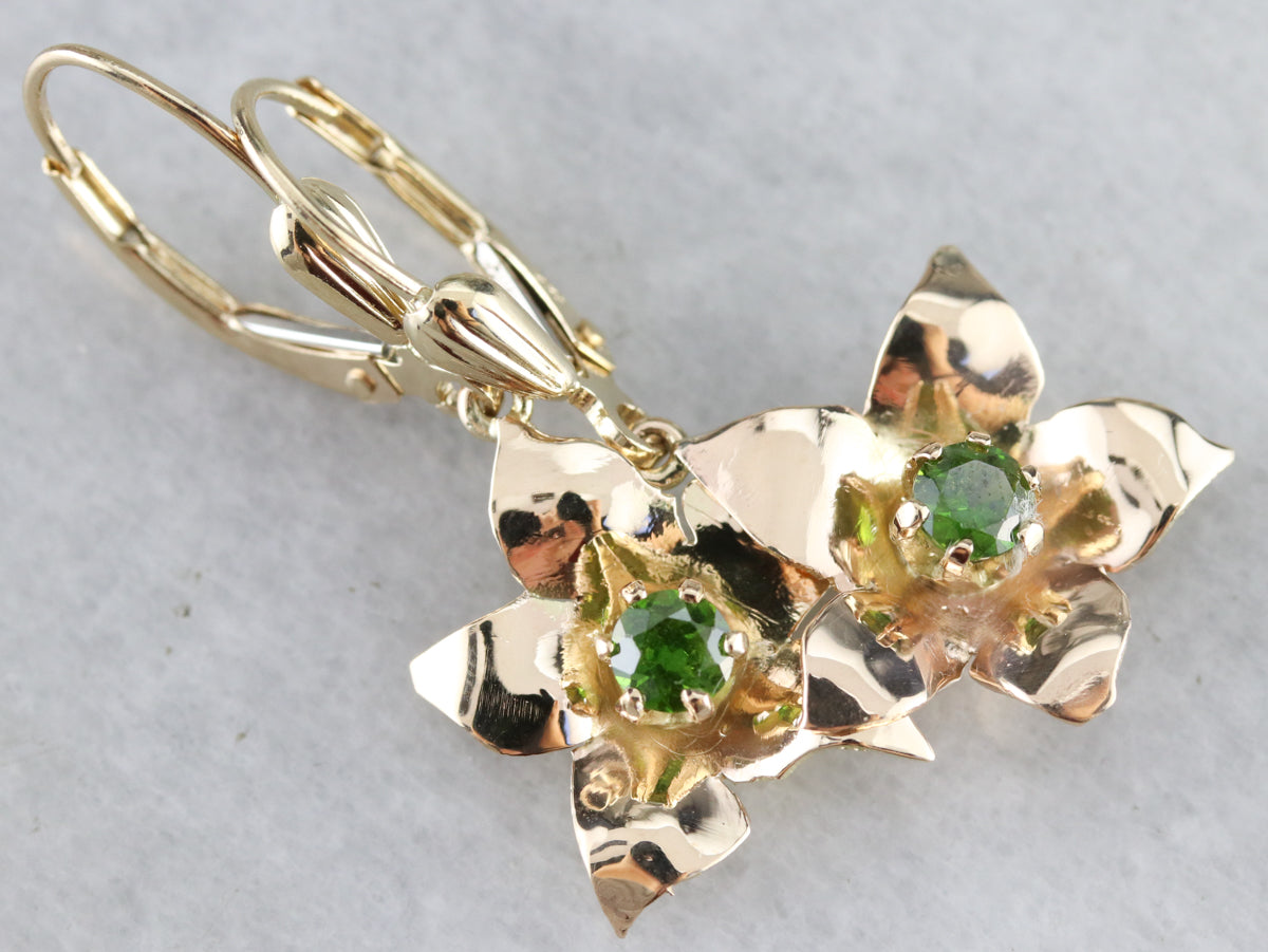 Demantoid Garnet Flower Drop Earrings