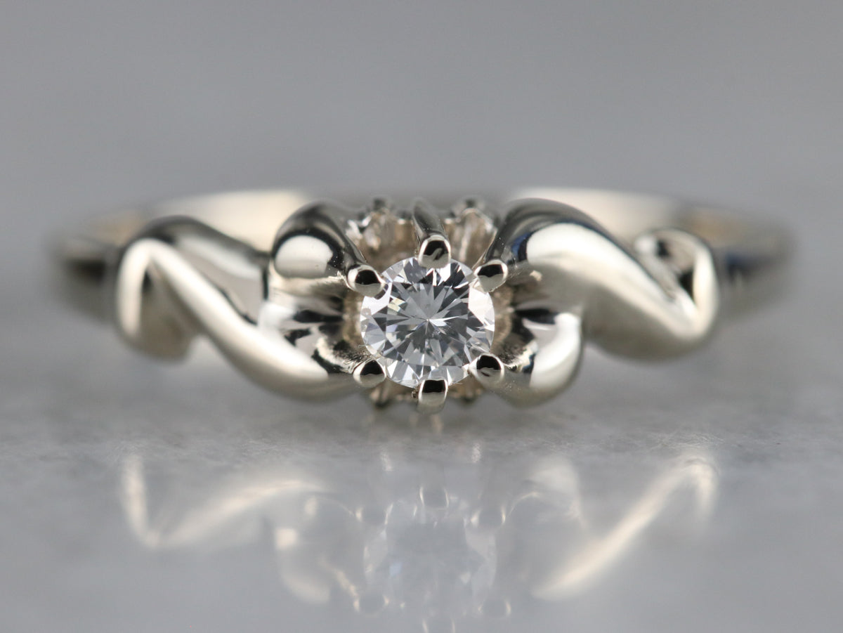 Scrolling Diamond Solitaire Engagement Ring