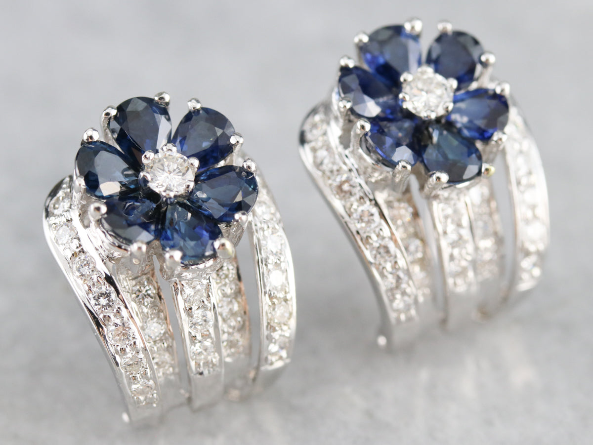 Floral Sapphire and Diamond Earrings