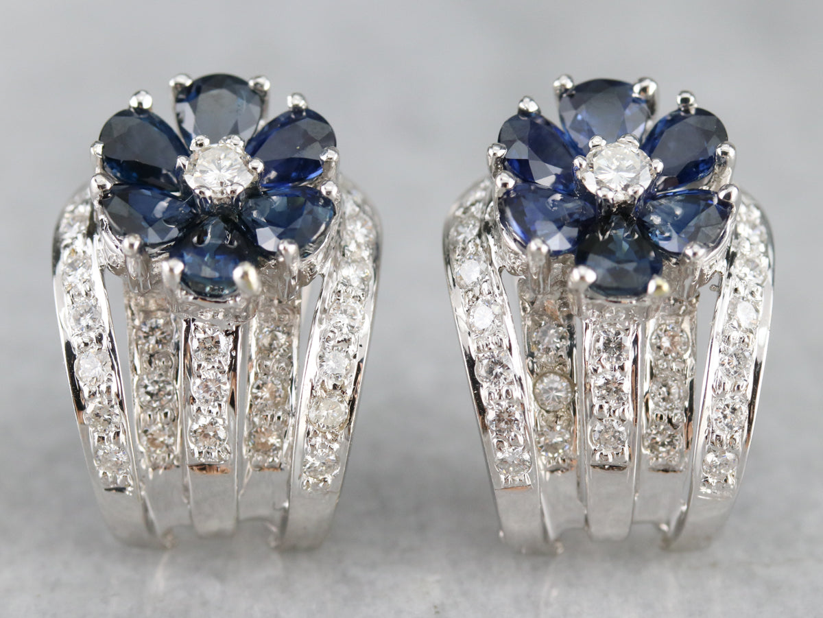 Floral Sapphire and Diamond Earrings