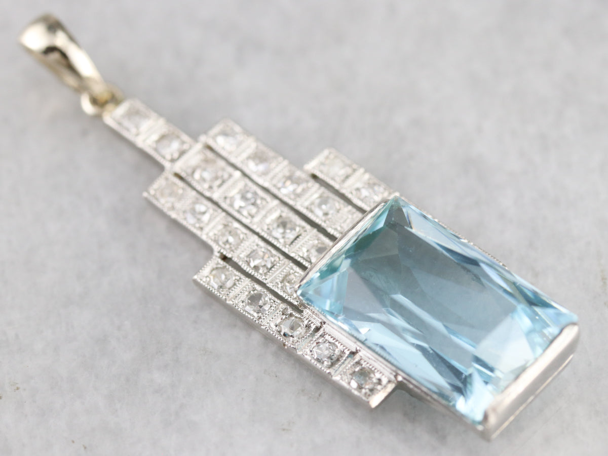 Special Platinum Necklace with Drop Aquamarine Centre & Diamonds