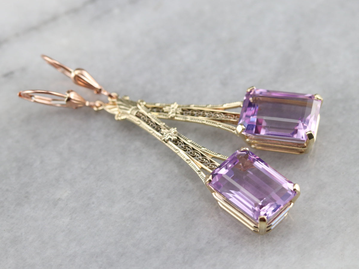 Floral Filigree Amethyst Drop Earrings