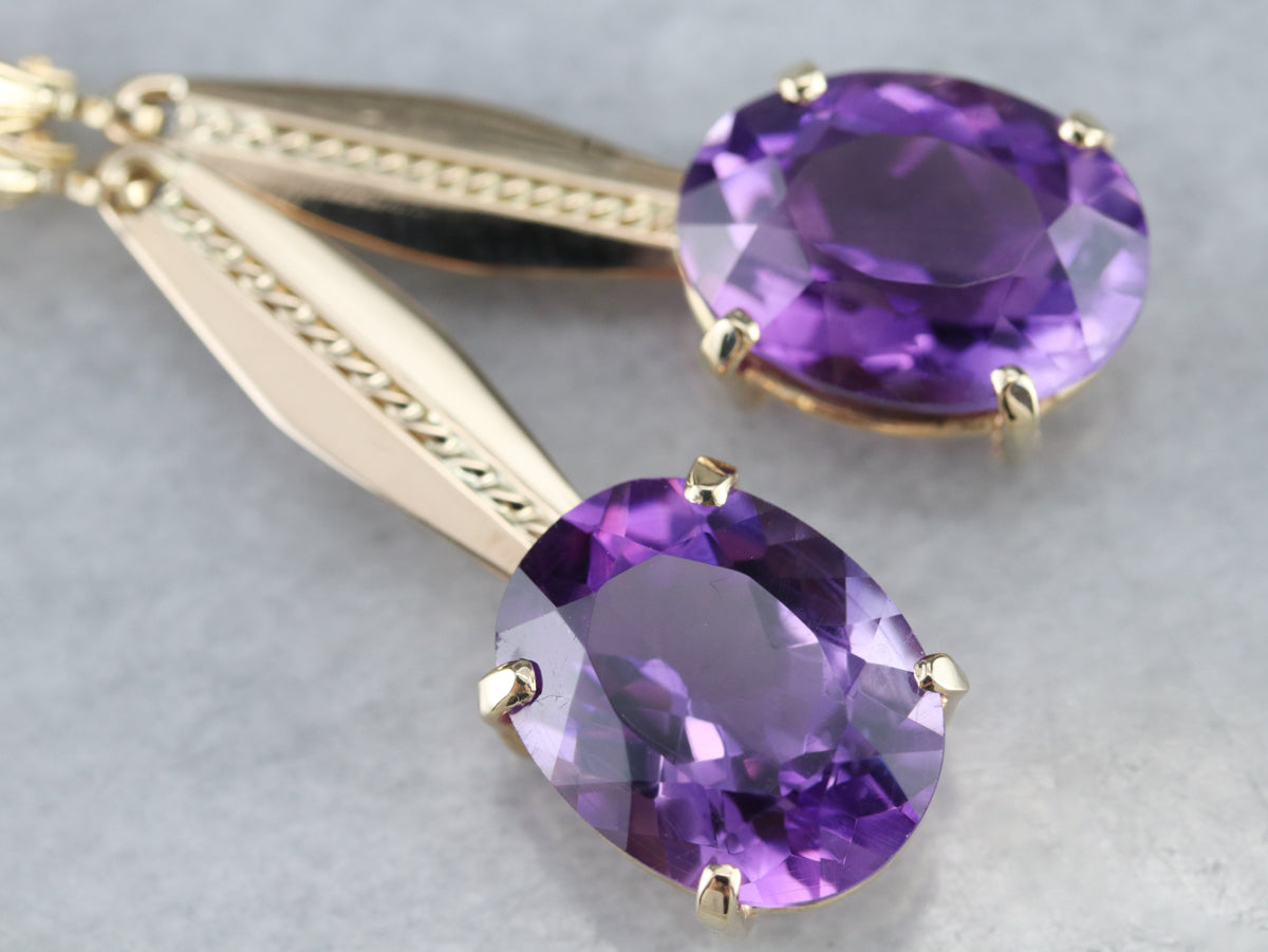 Yellow Gold Amethyst Drop Earrings