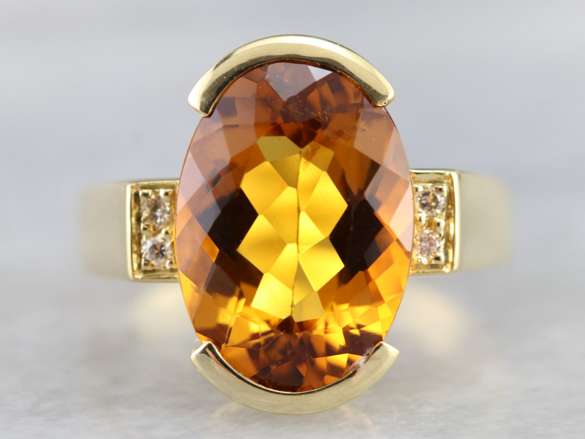 Citrine and Diamond Statement Ring