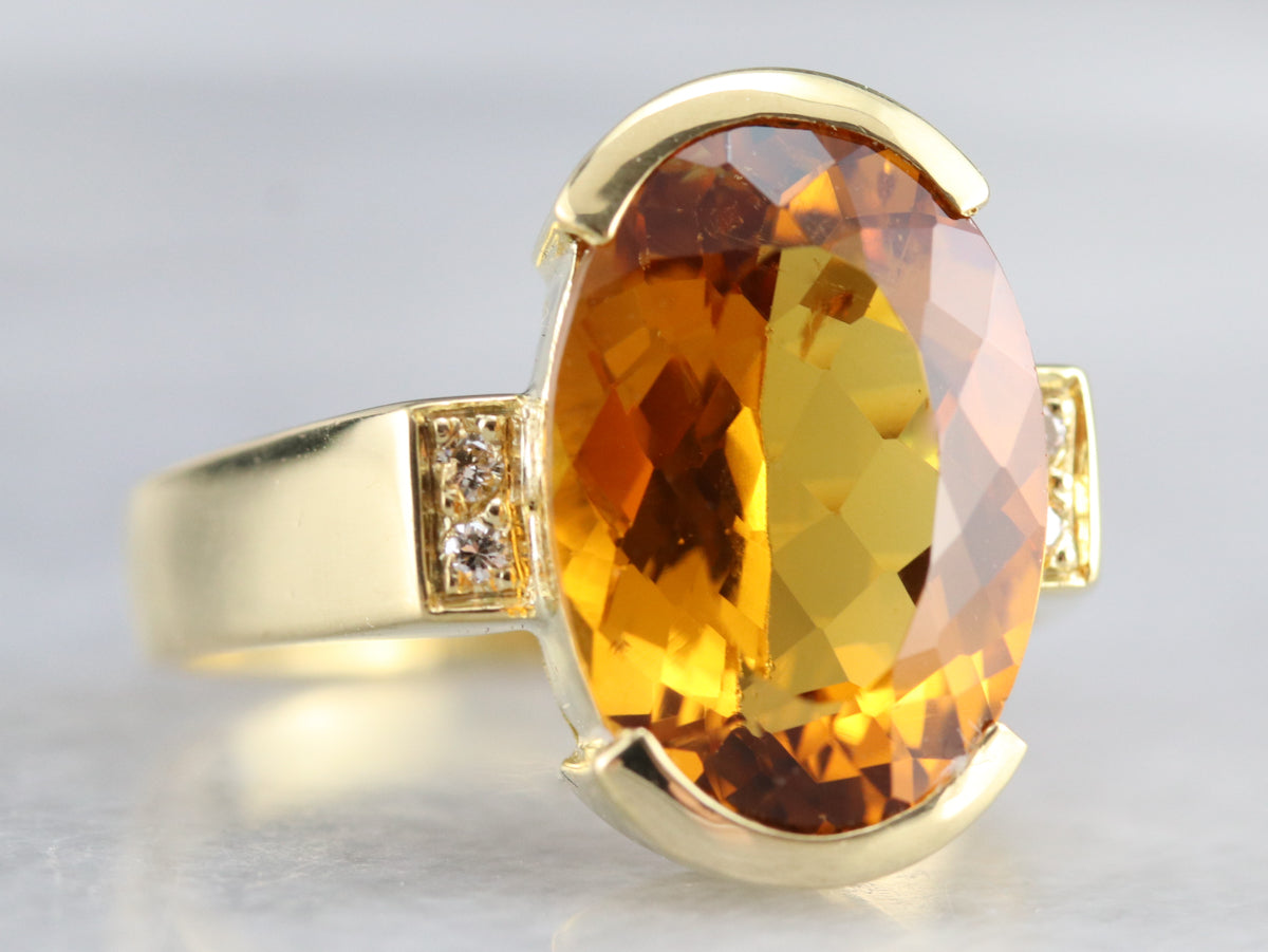 Citrine and Diamond Statement Ring