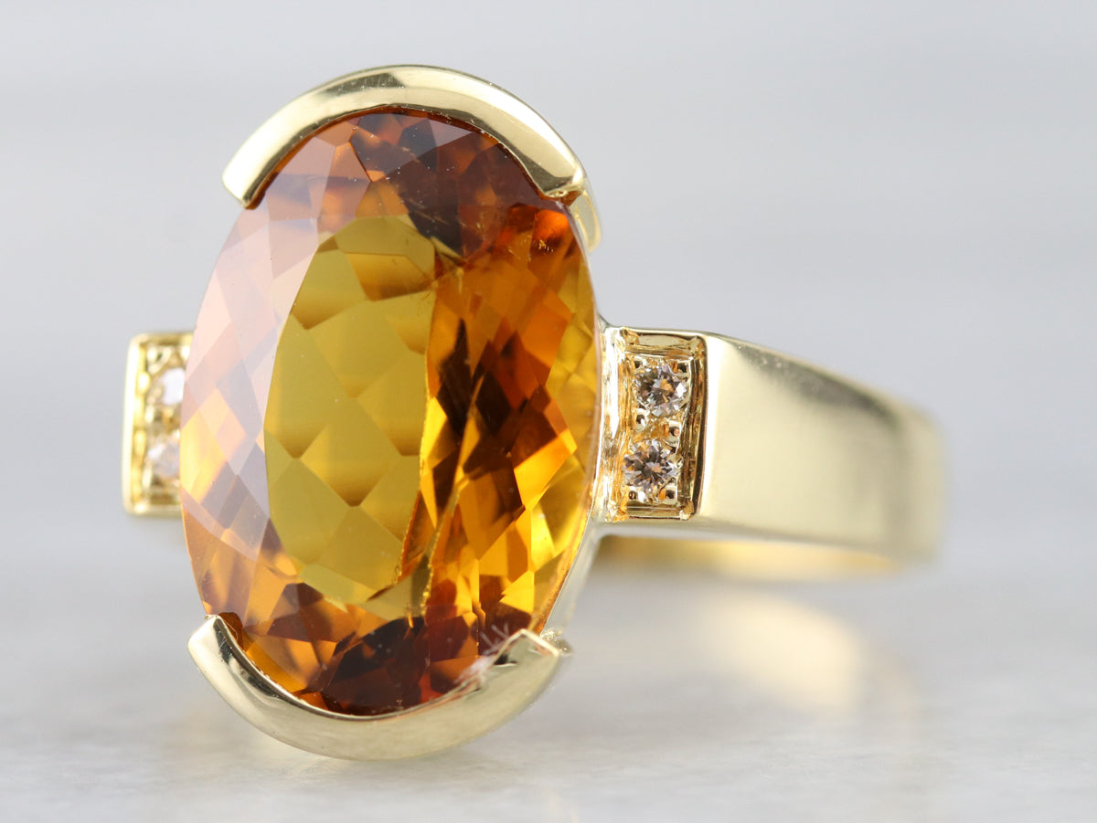 Citrine and Diamond Statement Ring